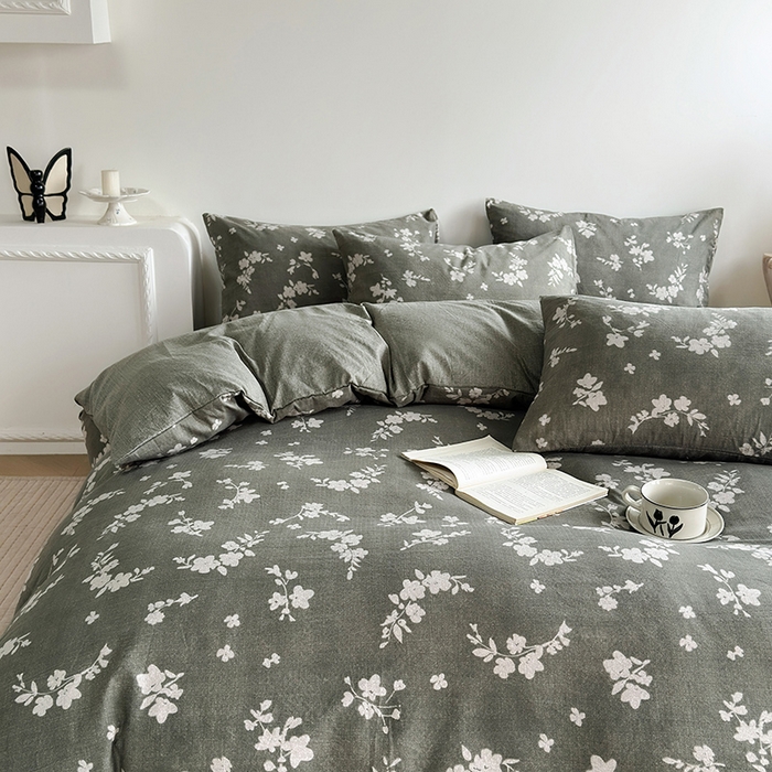 91家纺网 家纺一手货源 找家纺 卢赛尔 2025新品加厚130g高克重复古风原麻印花四件套单被套 森屿