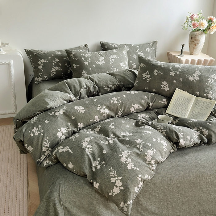 91家纺网 家纺一手货源 找家纺 卢赛尔 2025新品加厚130g高克重复古风原麻印花四件套单被套 森屿