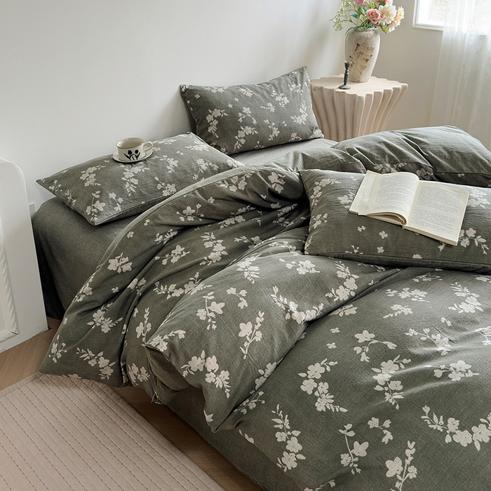 91家纺网 家纺一手货源 找家纺 卢赛尔 2025新品加厚130g高克重复古风原麻印花四件套单被套 森屿