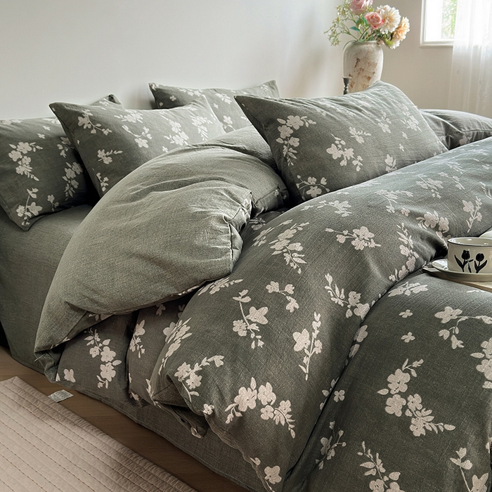 91家纺网 家纺一手货源 找家纺 卢赛尔 2025新品加厚130g高克重复古风原麻印花四件套单被套 森屿