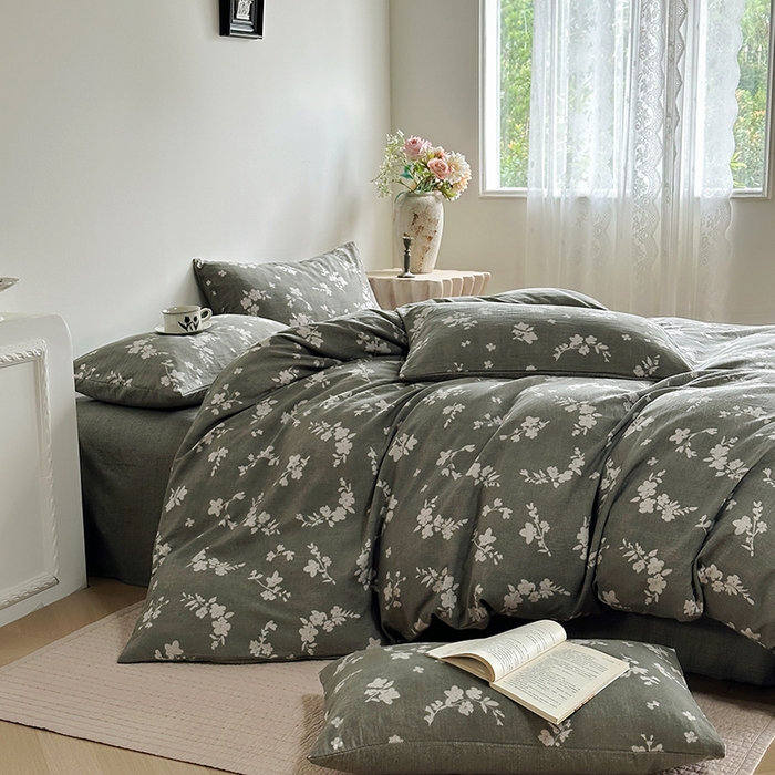 91家纺网 家纺一手货源 找家纺 卢赛尔 2025新品加厚130g高克重复古风原麻印花四件套单被套 森屿