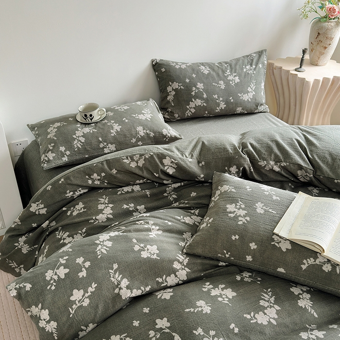 91家纺网 家纺一手货源 找家纺 卢赛尔 2025新品加厚130g高克重复古风原麻印花四件套单被套 森屿