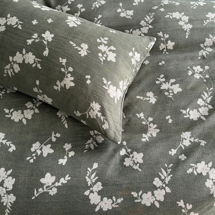 91家纺网 家纺一手货源 找家纺 卢赛尔 2025新品加厚130g高克重复古风原麻印花四件套单被套 森屿