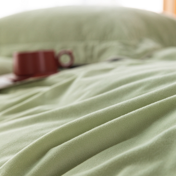 91家纺网 家纺一手货源 找家纺 ONE TWO ONE 121 新品【婴儿绒四件套】2025毛毯被子四件套单件被套单件枕套珊瑚绒牛奶绒冬被法兰绒兔毛绒The one 芽绿-浅灰