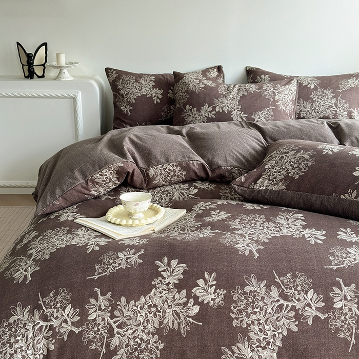 91家纺网 家纺一手货源 找家纺 卢赛尔 2025新品加厚130g高克重复古风原麻印花四件套单被套 疏影