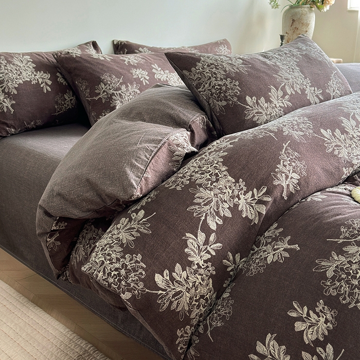 91家纺网 家纺一手货源 找家纺 卢赛尔 2025新品加厚130g高克重复古风原麻印花四件套单被套 疏影