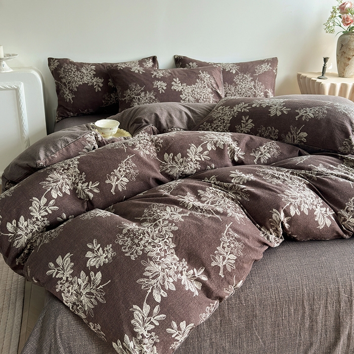 91家纺网 家纺一手货源 找家纺 卢赛尔 2025新品加厚130g高克重复古风原麻印花四件套单被套 疏影