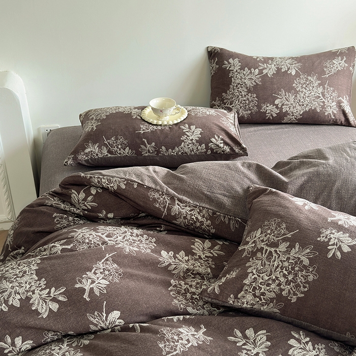 91家纺网 家纺一手货源 找家纺 卢赛尔 2025新品加厚130g高克重复古风原麻印花四件套单被套 疏影