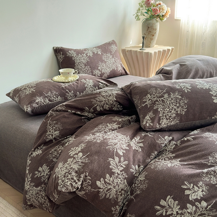 91家纺网 家纺一手货源 找家纺 卢赛尔 2025新品加厚130g高克重复古风原麻印花四件套单被套 疏影