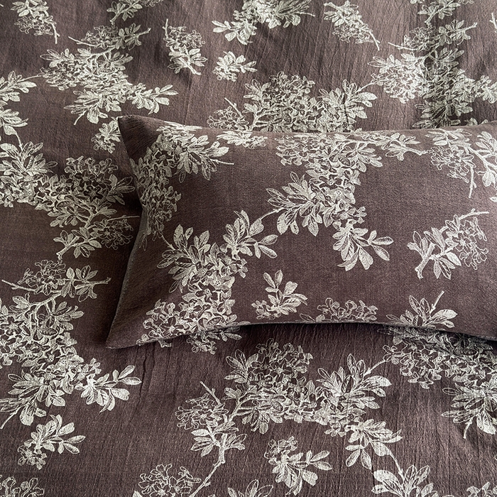 91家纺网 家纺一手货源 找家纺 卢赛尔 2025新品加厚130g高克重复古风原麻印花四件套单被套 疏影