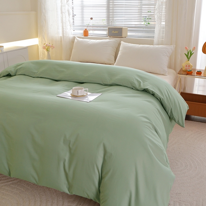 91家纺网 家纺一手货源 找家纺 晶缦 2025新款100%纯棉13376纯色喷气全棉磨毛单品被套 暖芸馨-茶卡绿