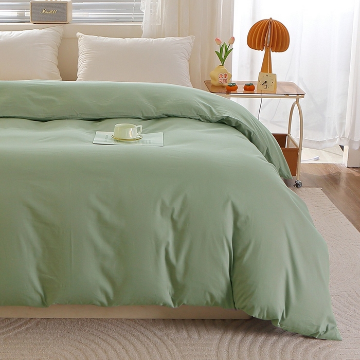91家纺网 家纺一手货源 找家纺 晶缦 2025新款100%纯棉13376纯色喷气全棉磨毛单品被套 暖芸馨-茶卡绿
