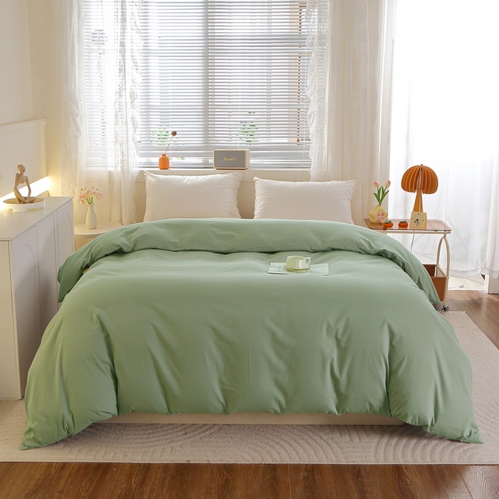 91家纺网 家纺一手货源 找家纺 晶缦 2025新款100%纯棉13376纯色喷气全棉磨毛单品被套 暖芸馨-茶卡绿