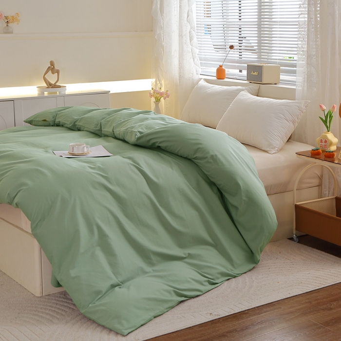 91家纺网 家纺一手货源 找家纺 晶缦 2025新款100%纯棉13376纯色喷气全棉磨毛单品被套 暖芸馨-茶卡绿