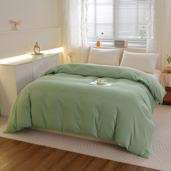91家纺网 家纺一手货源 找家纺 晶缦 2025新款100%纯棉13376纯色喷气全棉磨毛单品被套 暖芸馨-茶卡绿