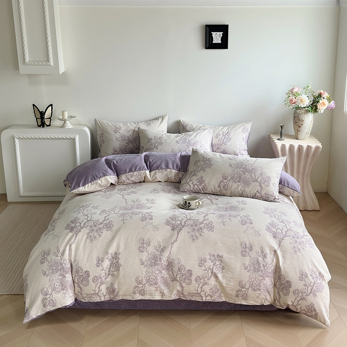 卢赛尔 2025新品加厚130g高克重复古风原麻印花四件套单被套 云梦泽