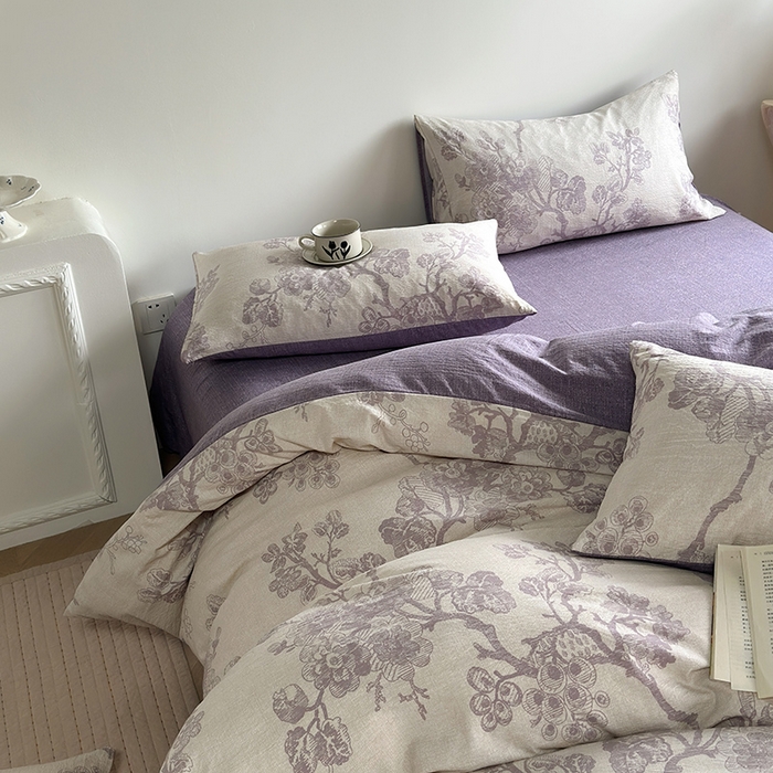 91家纺网 家纺一手货源 找家纺 卢赛尔 2025新品加厚130g高克重复古风原麻印花四件套单被套 云梦泽