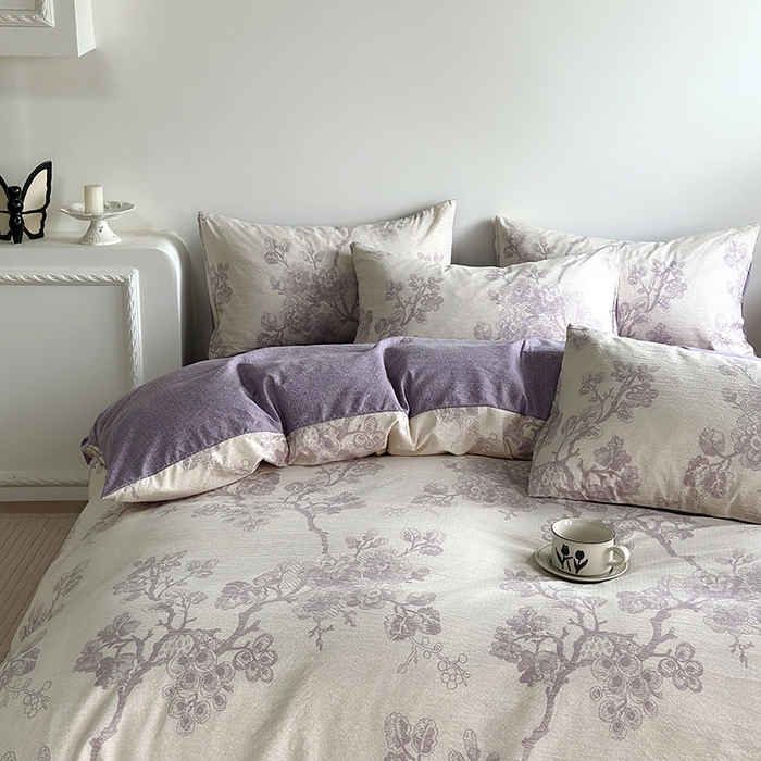 91家纺网 家纺一手货源 找家纺 卢赛尔 2025新品加厚130g高克重复古风原麻印花四件套单被套 云梦泽