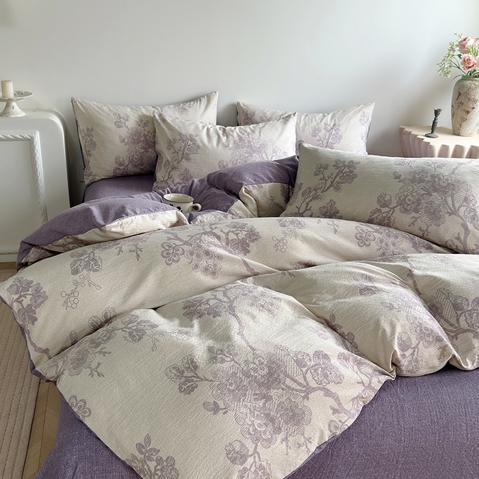 91家纺网 家纺一手货源 找家纺 卢赛尔 2025新品加厚130g高克重复古风原麻印花四件套单被套 云梦泽