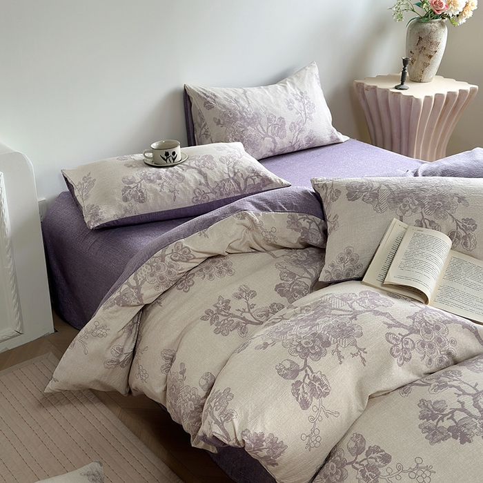 91家纺网 家纺一手货源 找家纺 卢赛尔 2025新品加厚130g高克重复古风原麻印花四件套单被套 云梦泽