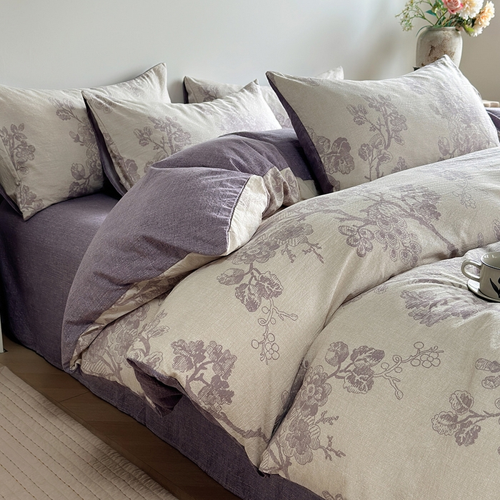 91家纺网 家纺一手货源 找家纺 卢赛尔 2025新品加厚130g高克重复古风原麻印花四件套单被套 云梦泽