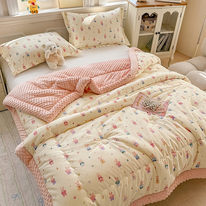 91家纺网 家纺一手货源 找家纺 梦依依 （加微信送买家秀）2025新款40支全棉豆豆被大豆被夏被冬秋被子被芯-风格二 果冻兔