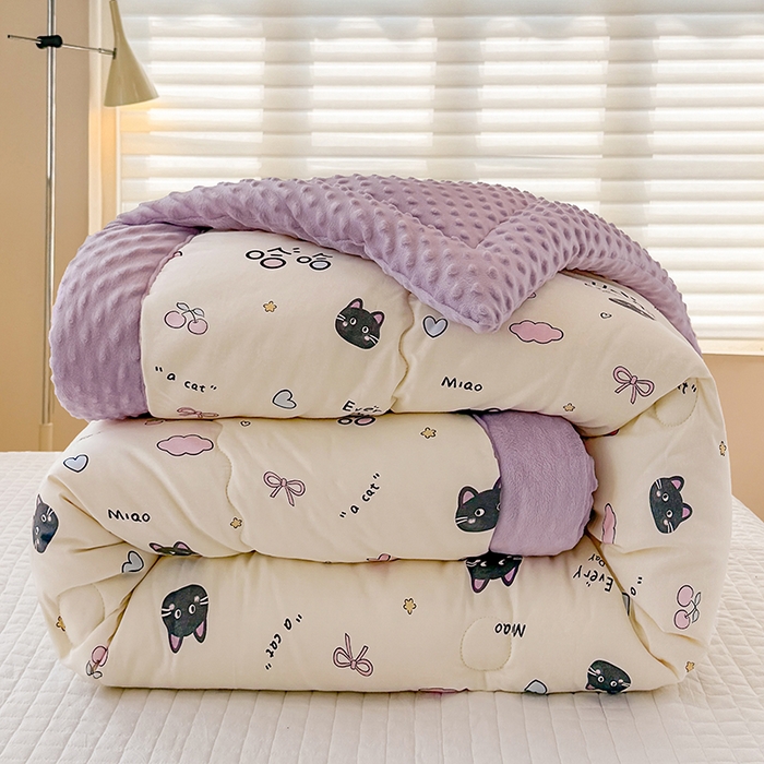 91家纺网 家纺一手货源 找家纺 梦依依 （加微信送买家秀）2025新款40支全棉豆豆被大豆被夏被冬秋被子被芯-风格二 樱桃猫