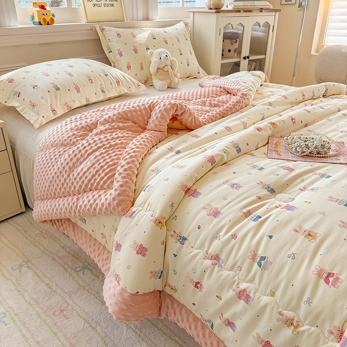 91家纺网 家纺一手货源 找家纺 梦依依 （加微信送买家秀）2025新款40支全棉豆豆被大豆被夏被冬秋被子被芯-风格二 果冻兔