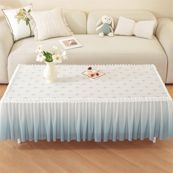 91家纺网 家纺一手货源 找家纺 共鸣沙发垫 2025新款蝴蝶结茶几垫 蝴蝶结-浅蓝