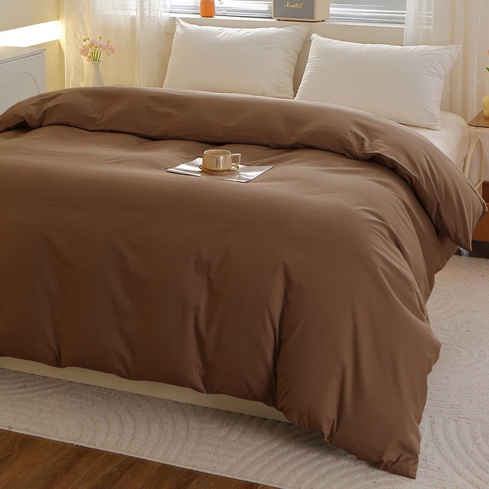 91家纺网 家纺一手货源 找家纺 晶缦 2025新款100%纯棉13376纯色喷气全棉磨毛单品被套 暖芸馨-枯茶棕