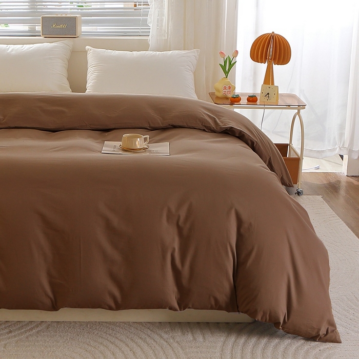 91家纺网 家纺一手货源 找家纺 晶缦 2025新款100%纯棉13376纯色喷气全棉磨毛单品被套 暖芸馨-枯茶棕