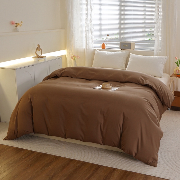 91家纺网 家纺一手货源 找家纺 晶缦 2025新款100%纯棉13376纯色喷气全棉磨毛单品被套 暖芸馨-枯茶棕