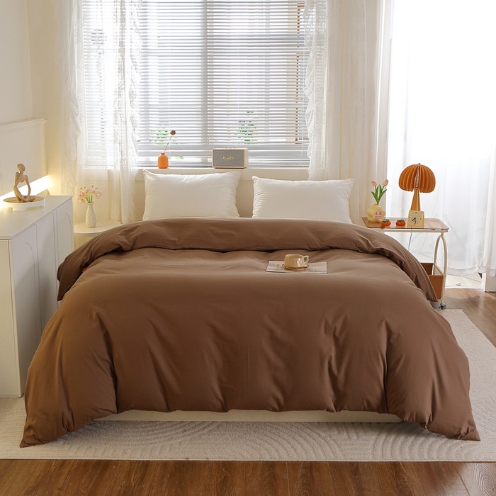 91家纺网 家纺一手货源 找家纺 晶缦 2025新款100%纯棉13376纯色喷气全棉磨毛单品被套 暖芸馨-枯茶棕