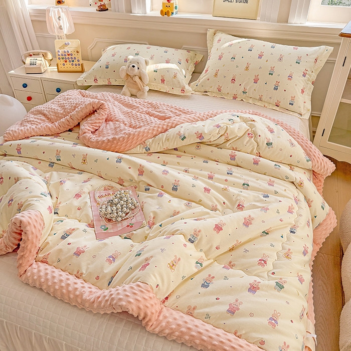 91家纺网 家纺一手货源 找家纺 梦依依 （加微信送买家秀）2025新款40支全棉豆豆被大豆被夏被冬秋被子被芯-风格二 果冻兔