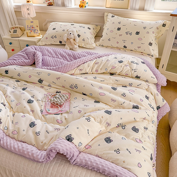 91家纺网 家纺一手货源 找家纺 梦依依 （加微信送买家秀）2025新款40支全棉豆豆被大豆被夏被冬秋被子被芯-风格二 樱桃猫