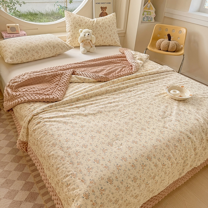 91家纺网 家纺一手货源 找家纺 梦依依 （加微信送买家秀）2025新款40支全棉豆豆被大豆被夏被冬秋被子被芯-风格二 月蓉花