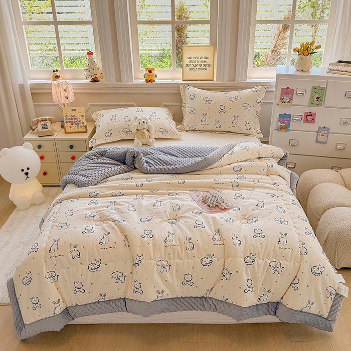 91家纺网 家纺一手货源 找家纺 梦依依 （加微信送买家秀）2025新款40支全棉豆豆被大豆被夏被冬秋被子被芯-风格二 涂鸦乐园