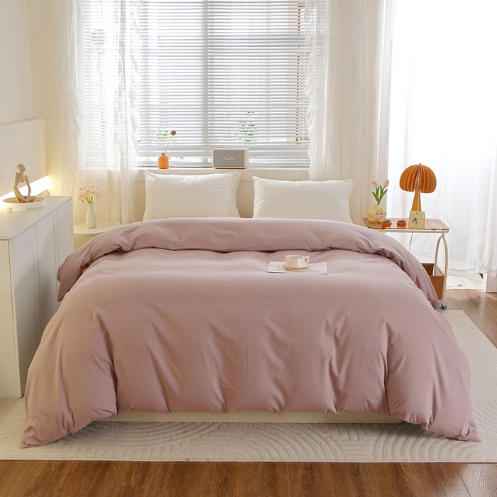 91家纺网 家纺一手货源 找家纺 晶缦 2025新款100%纯棉13376纯色喷气全棉磨毛单品被套 暖芸馨-暖贝粉