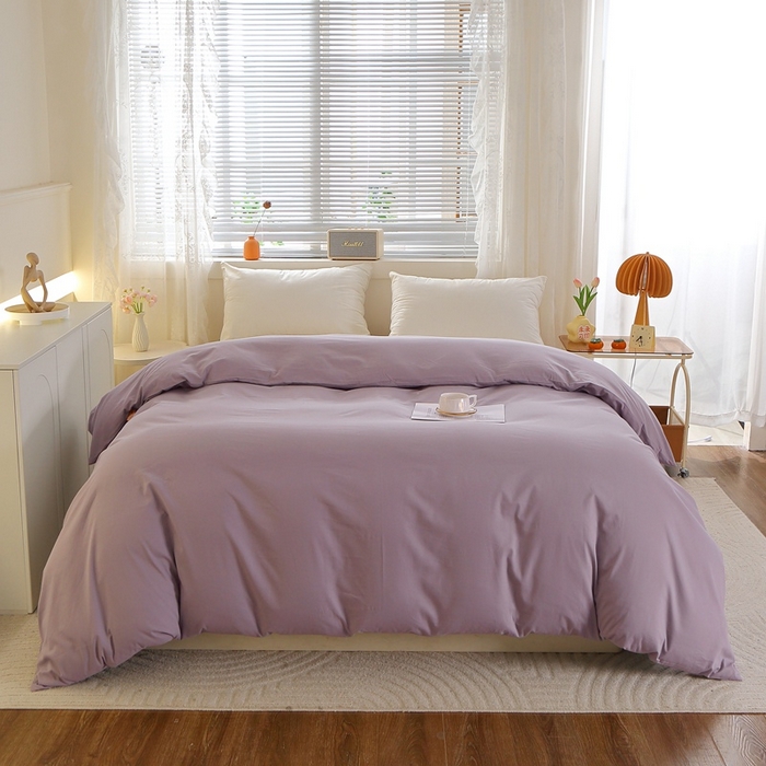 91家纺网 家纺一手货源 找家纺 晶缦 2025新款100%纯棉13376纯色喷气全棉磨毛单品被套 暖芸馨-浅陌紫