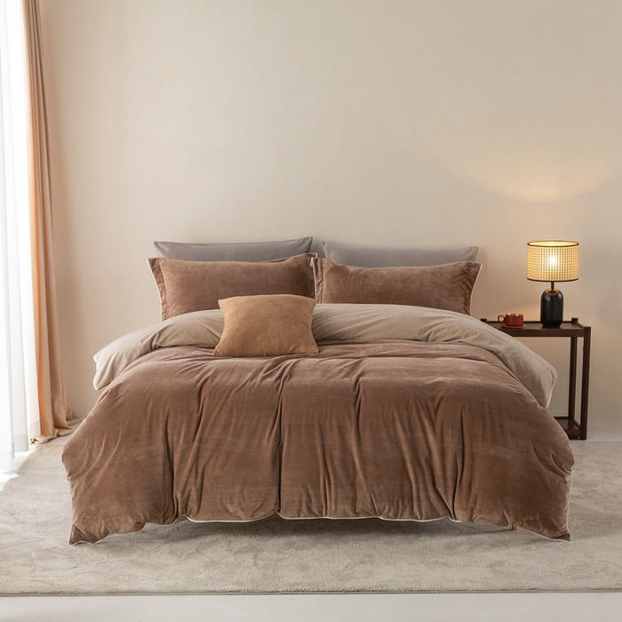 91家纺网 家纺一手货源 找家纺 ONE TWO ONE 121 新品【婴儿绒四件套】2025毛毯被子四件套单件被套单件枕套珊瑚绒牛奶绒冬被法兰绒兔毛绒The one 棕咖-米咖