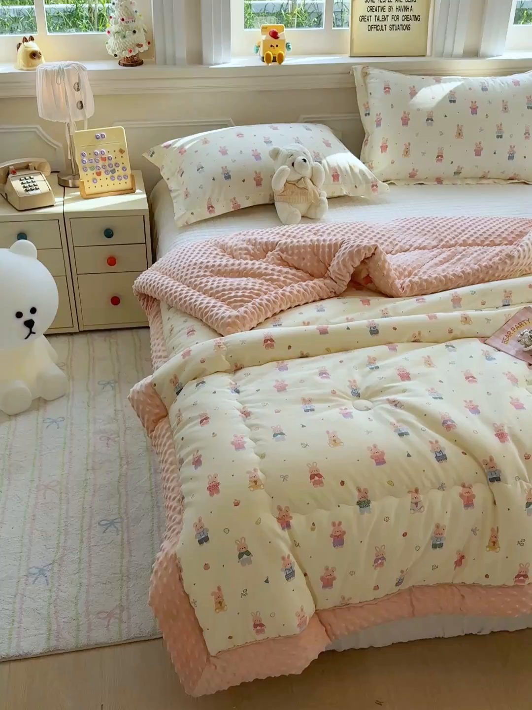 91家纺网 家纺一手货源 找家纺 梦依依 （加微信送买家秀）2025新款40支全棉豆豆被大豆被夏被冬秋被子被芯-风格二 果冻兔