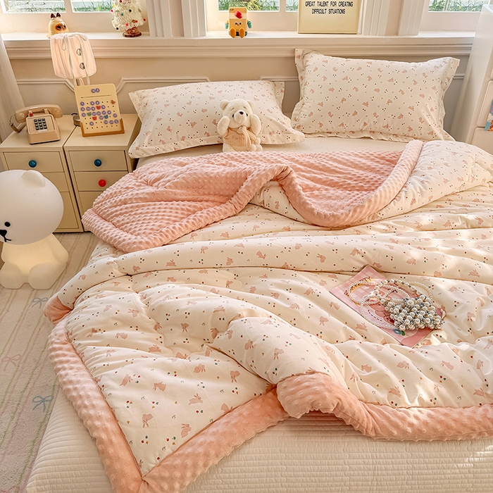 91家纺网 家纺一手货源 找家纺 梦依依 （加微信送买家秀）2025新款40支全棉豆豆被大豆被夏被冬秋被子被芯-风格二 粉粉兔