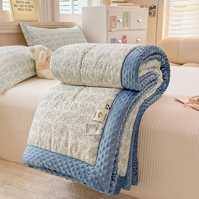 91家纺网 家纺一手货源 找家纺 梦依依 （加微信送买家秀）2025新款40支全棉豆豆被大豆被夏被冬秋被子被芯-风格二 瑞莎-蓝