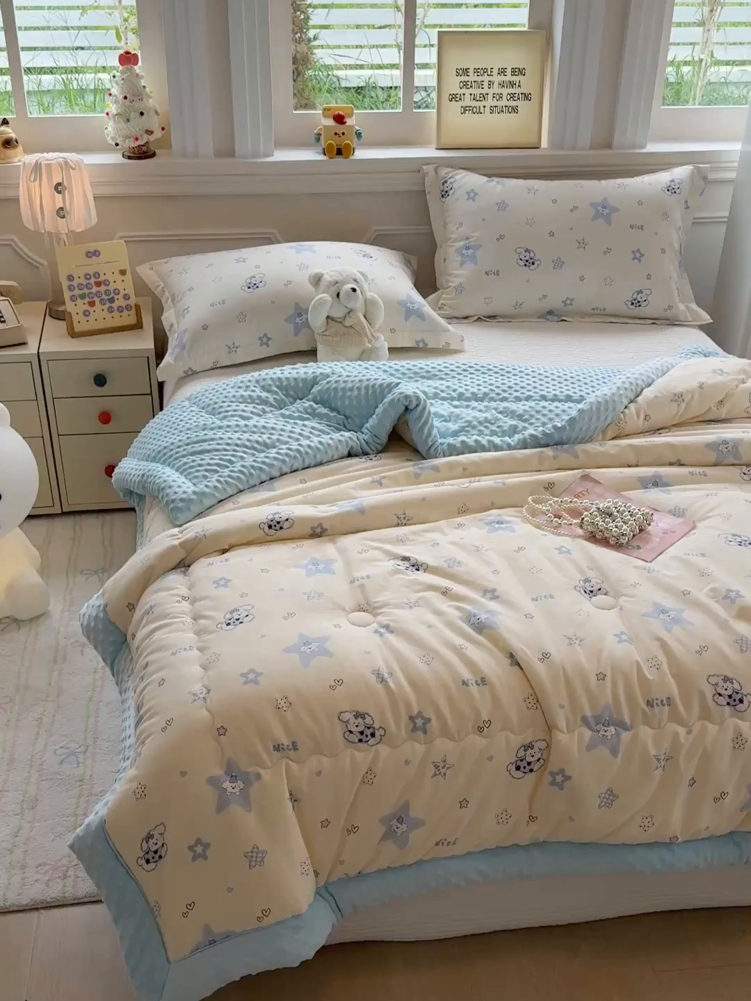 91家纺网 家纺一手货源 找家纺 梦依依 （加微信送买家秀）2025新款40支全棉豆豆被大豆被夏被冬秋被子被芯-风格二 星仔