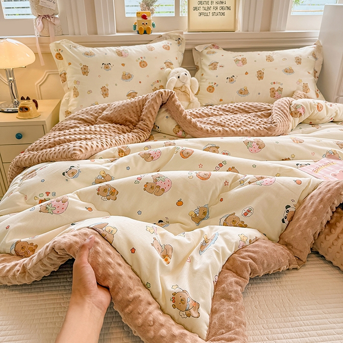 91家纺网 家纺一手货源 找家纺 梦依依 （加微信送买家秀）2025新款40支全棉豆豆被大豆被夏被冬秋被子被芯-风格二 熊猫卡皮