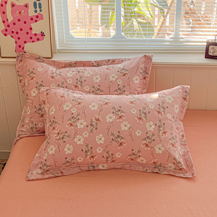 91家纺网 家纺一手货源 找家纺 优选直播新款全棉磨毛喷气印花四件套加厚纯棉三件套（一字绣工艺款）学生三件套 花蕊粉