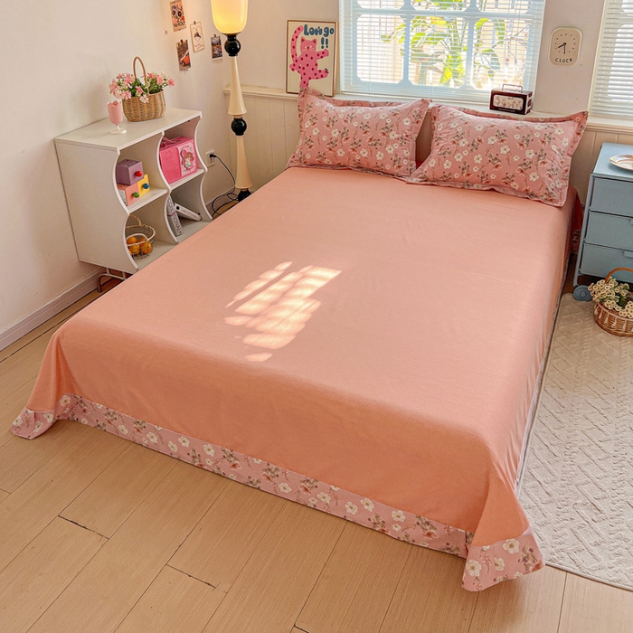 91家纺网 家纺一手货源 找家纺 优选直播新款全棉磨毛喷气印花四件套加厚纯棉三件套（一字绣工艺款）学生三件套 花蕊粉