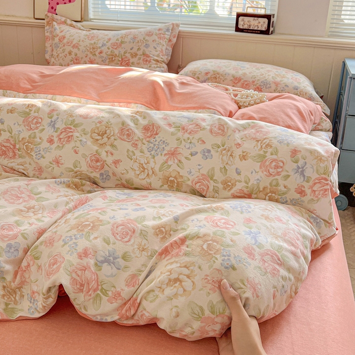 91家纺网 家纺一手货源 找家纺 优选直播新款全棉磨毛喷气印花四件套加厚纯棉三件套（一字绣工艺款）学生三件套 幽梦玉