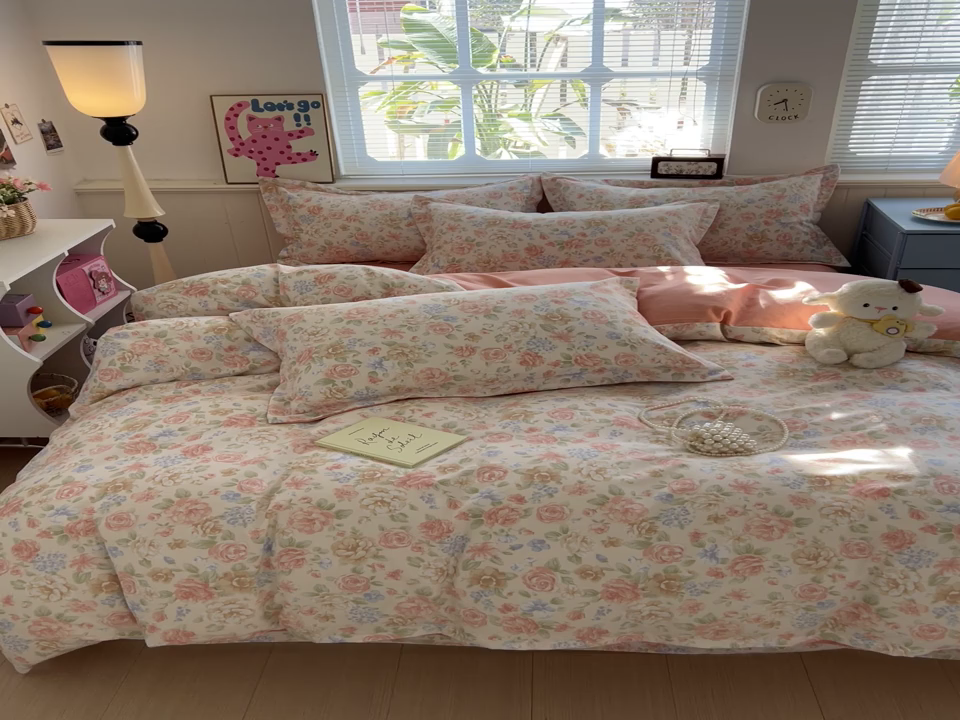 91家纺网 家纺一手货源 找家纺 优选直播新款全棉磨毛喷气印花四件套加厚纯棉三件套（一字绣工艺款）学生三件套 幽梦玉