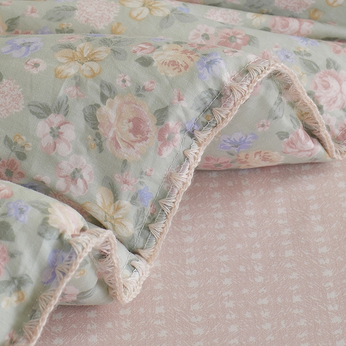 91家纺网 家纺一手货源 找家纺 暖阳 2025新款全棉A类里外贝壳三角针包边冬被被子被芯 柏林梦境绿